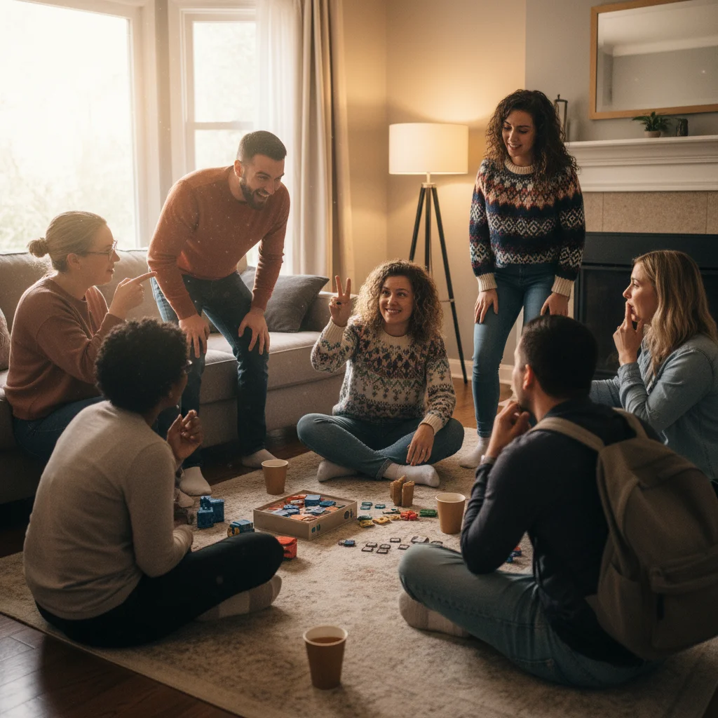 Group playing classic two truths and a lie icebreaker game