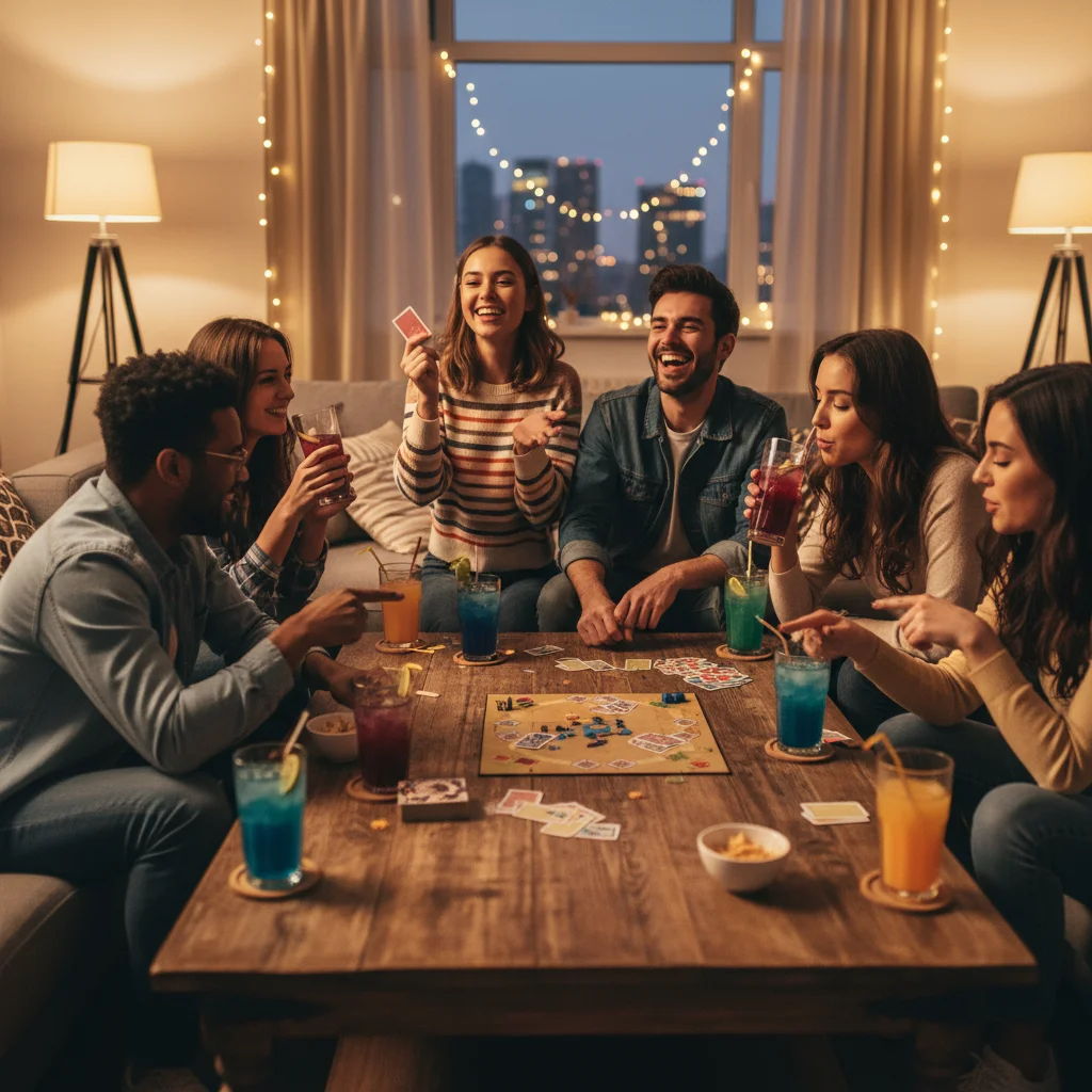 Young adults at casual party playing social icebreaker game