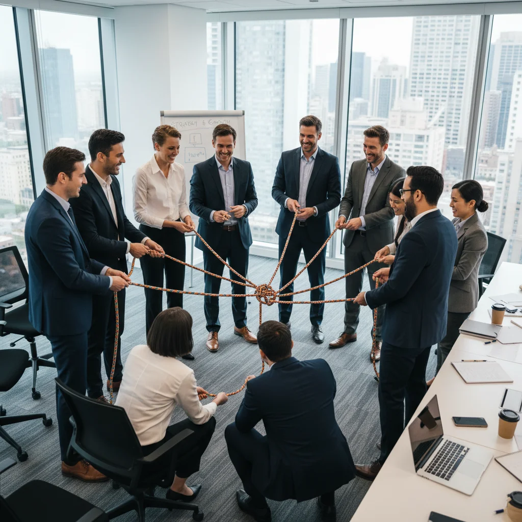 Business professionals playing team building game during meeting